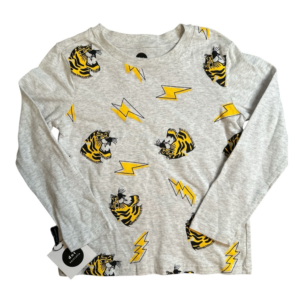 Gray and Yellow Tiger and Lightning Print with Long Sleeve